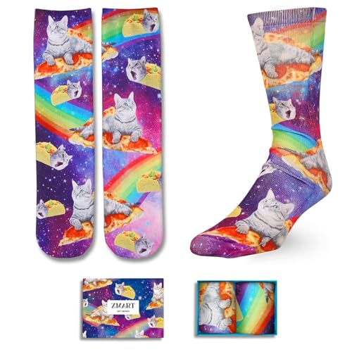 Zmart Cat Socks for Men - Funny Novelty Crazy Silly Cat Gifts for Dad Space Pizza Socks for Teens