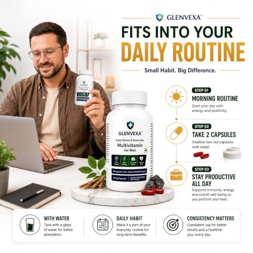 Image of Multivitamin for Men | 17 Essential Vitamins & Minerals with Ashwagandha Extract 500mg, Panax Ginseng, L-Theanine, Zinc, Vitamin D3, Vitamin C & B-Complex | Daily Energy, Stress & Immune Support | 60 Veg Capsules