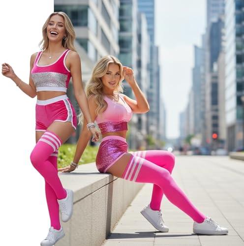 Image of ToBeInStyle Women's Heavyweight Knit Thigh High Long Socks w /Contrast 3 Stripe Top Band