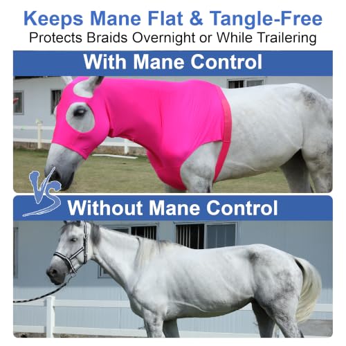 Image of Horse Slinky Hood with Zipper, Stretchy Sleazy Hood Fuchsia XXL | 4-Way Stretch, Mane & Braid Protector, Mane Tamer, Neck Cover for a Sleek and Well-Groomed Look, Show Prep, Under-Blanket Use