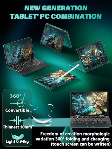 Image of 11 inch Green 2-in-1 Convertible Touchscreen Laptop, FHD (1920x1200) IPS Display, in tel N100 Processor, 16GB RAM 256GB SSD, Facial Recognition,Backlit KB, USB-C,Win 11 Pro for Students & Travel