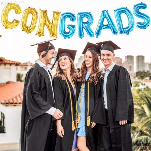Image of KatchOn, Blue and Gold Congrats Balloon - 16 Inch | Congrats Grad Balloons Foil for 2026 Graduation Party Decorations | Grad Balloons Banner, Blue and Gold Graduation Decorations 2026