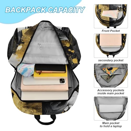 Backpack Lunch Bag Set for Travel Hiking Picnic, Crow White Flower Print Backpacks with Insulated Lunch Box4