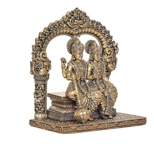 Estatua de Lakshmi Narayan en latón de 5 pulgadas miniatura 6