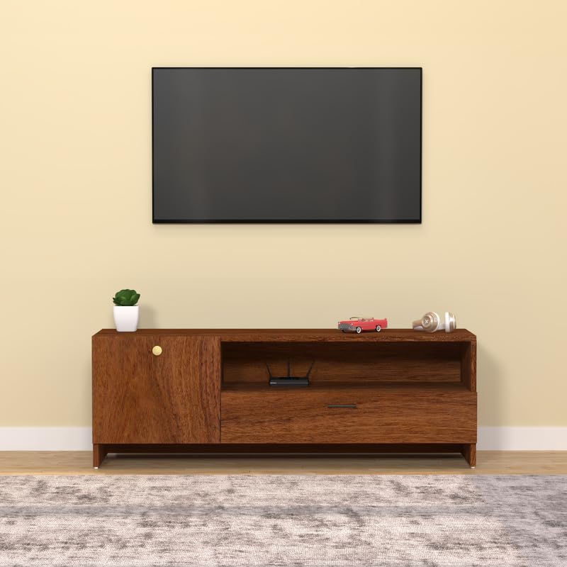Modern TV Stand with Storage Door & Open Shelf | Engineered Wood Entertainment Tv Unit for Living Room & Bedroom | Assembly-DIY | Color-Cherry Pine-image-13