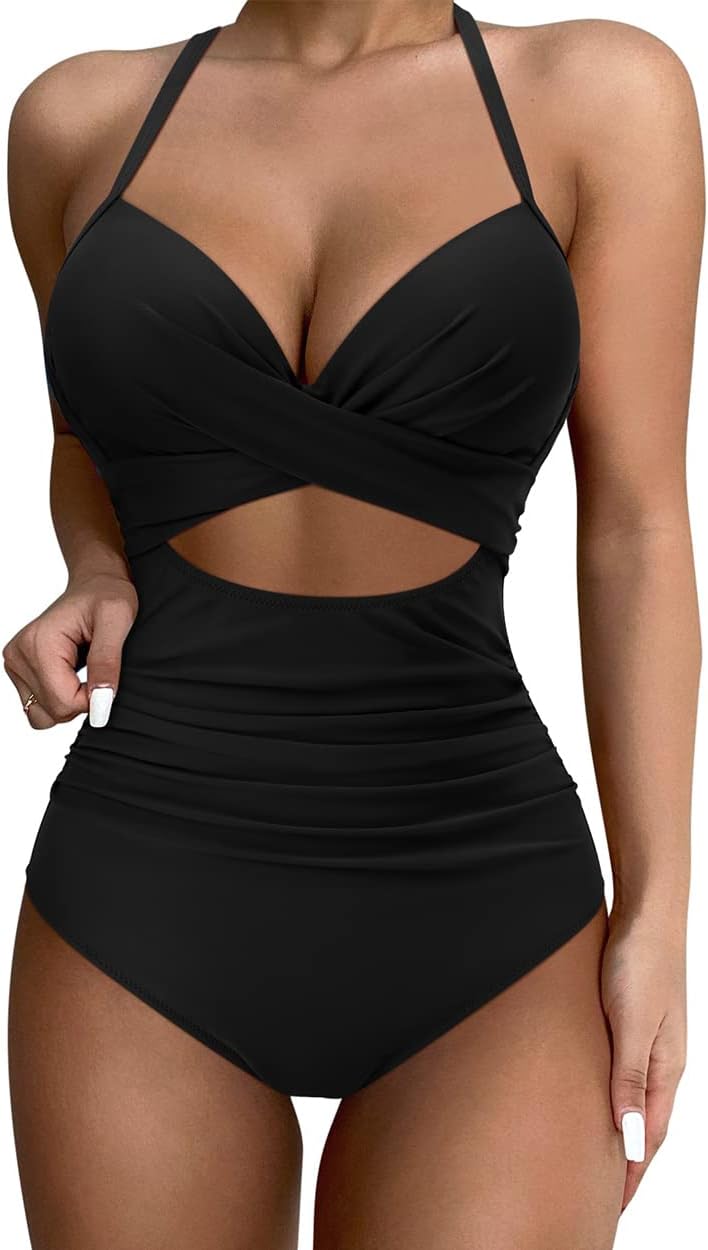 SUUKSESS Women Wrap Cut Out One Piece Swimsuit High Waisted Monokini Bathing Suit