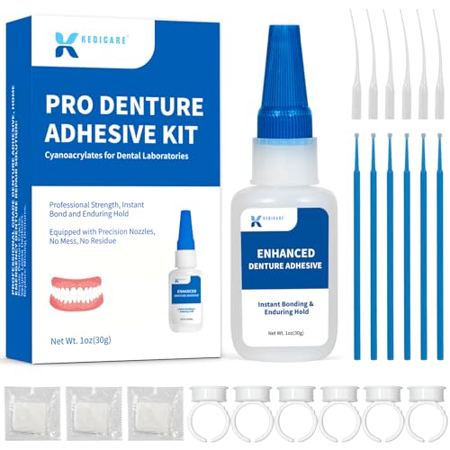 Dental Lab Denture Repair Adhesive Kit, 1oz Pro Instant Bonding Denture Glue for Repairs Cracks, Fills Gaps, Secures Loose Teeth, Safe Bonding with No Irritating Odor