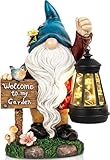 C&Y&G&X Solar Garden Gnome Statue – Waterproof Outdoor Decor with Solar Lantern LED Lights and Welcome Sign for Yard, Lawn, Patio – Ideal Gift for Grandma Mom Women
