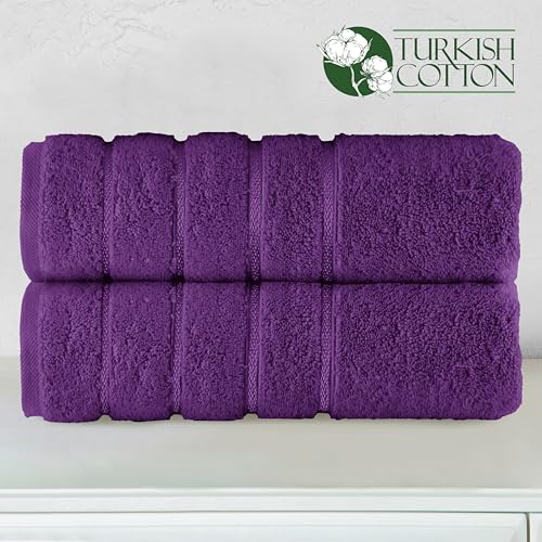 Image of Elegant Comfort 100% Turkish Cotton 4 Lines Viscose Stripe Luxury 2 Pack Bath Towel Set 27 x 54 Inch - Super Soft and Highly Absorbent Premium Hotel Spa Quality Towels for Bathroom Use, Purple