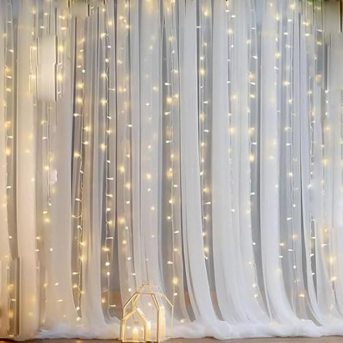 CRELZOS 5pcs Backdrop Decoration Set with Fairy Light: 2 Backdrop Cloths, 2 Hooks, 1 Fairy Light | Traditional Background Decoration Cloth | Perfect for Birthday, Party & Event Decor (White) (B0D9ZGGTN3) Amazon Price History, Amazon Price Tracker