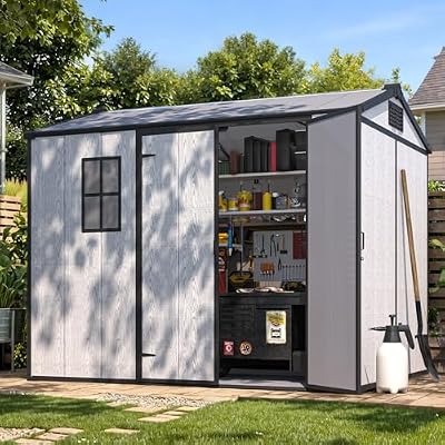 DNYKER 6 x 8 FT Plastic Outdoor Storage Shed with Floor