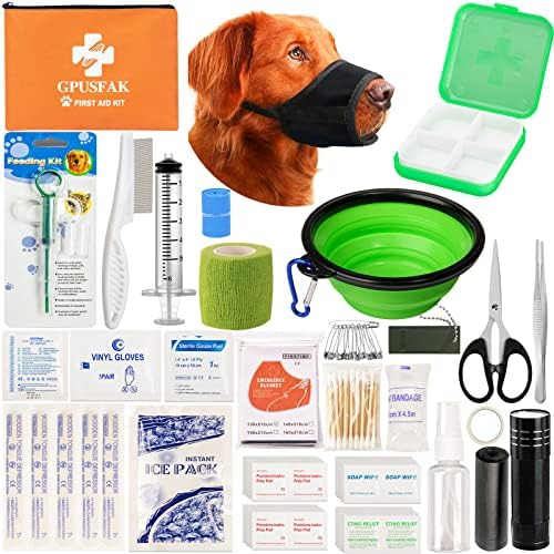Pet First Aid Kit for Dogs & Cats – Pet Emergency Kit with Pet Comb First Aid Supplies for Home Camping Hiking Traveling Hunting and Sports