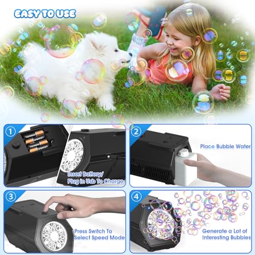 PANACARE Automatic Bubble Machine Portable Bubble Blower with LED Lights /240ml Bubble Solution/10000+ Bubbles Per Minute/12Holes Bubble for Outdoor/Indoor Wedding Party Birthday Gifts - Image 7