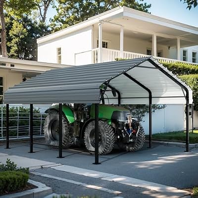 12'x15'x9' Metal Carport, Heavy Duty Metal Canopy with Galvanized Steel Roof and Frame, Bass Boat, Trucks, Car and Tractors, 12 * 15 FT(1 pcs)