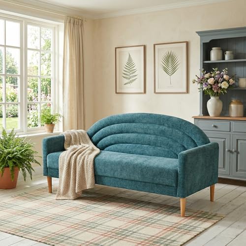 QNZK 63" Small Loveseat Sofa for Small Spaces, Mid Century Modern Sofa, Linen Upholstered Furniture with Wood Frame, Mini Couch for Living Room/Bedroom, Office Couch, Easy Assembley, Turquoise