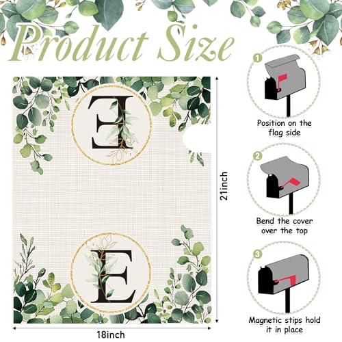 Image of Tiamon Monogrammed E Mailbox Covers Magnetic Eucalyptus Welcome Letter Box Wrap Standard Size 21x18 Inch Spring Summer Leaves Mailbox Decor Eucalyptus Letter Numbers Decoration for Outdoor Garden Yard