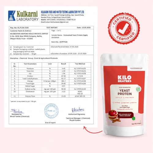 Image of Kilobeaters Fermented Yeast Protein Powder | Apple Cinnamon Flavour | 24g Protein Per Serving | Vegan Plant Protein | Gut Friendly | Gluten Free | Zero Added Sugar | Zero Fillers | 50g (Pack of 4)