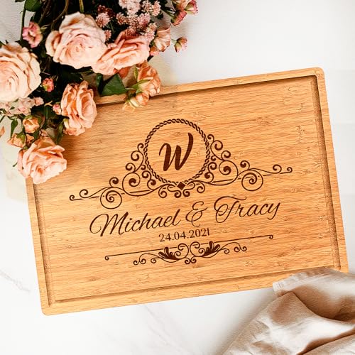 Personalized Cutting Board - Custom Engraved Bamboo Charcuterie Board with Names & Date - Wedding...