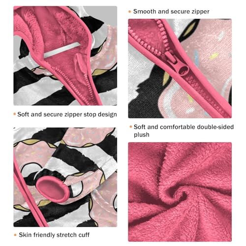 OTVEE Donuts Pink Icing Black Striped Pattern Kids Hoodie Jacket Fall Spring Full Zip Warm Outwear Coat3