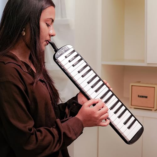 Image of Kadence MEL-37BK Home Series 37-Key Melodica | ABS Body | Stainless Steel Plate | Dual Mouthpiece | Includes Padded Carry Case | Black