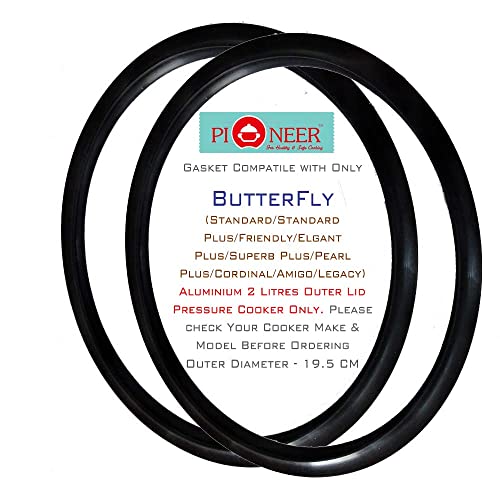 Image of Pioneer Rubber | Nitrile | Seal | Ring | Belt Black Gasket Compatible For Butter Fly Aluminium Standard | Standard Plus | Friendly | Superb Plus | 2 Litres Outer Lid Pressure Cooker (Pack of 2)
