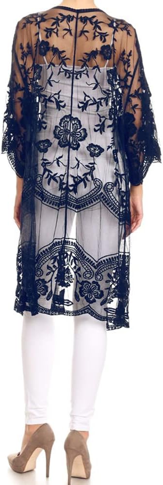 Anna-Kaci Floral Crochet Lace Cardigan for Women Beach Cover Ups Dress Kimono - Image 3