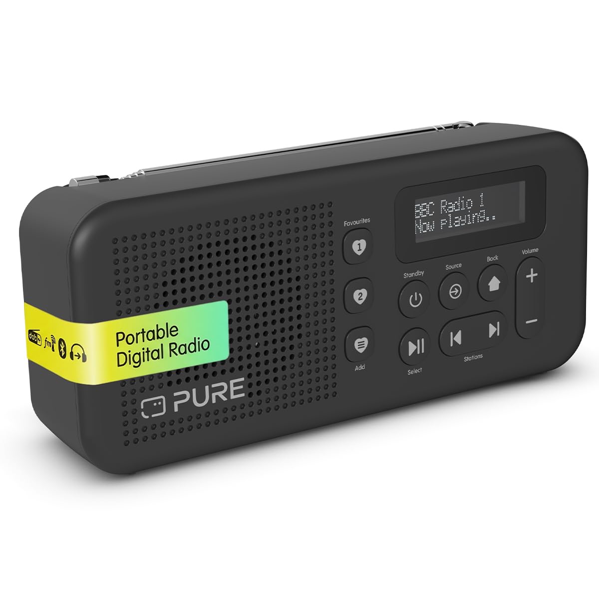Pure Elan Move Tragbares Digitalradio DAB+ & FM mit Bluetooth 5.3, Ultra‑kompaktes Taschenradio mit Akku bis 16 Std, portables Radio mit Kopfhöreranschluss & LCD‑Display – Schwarz