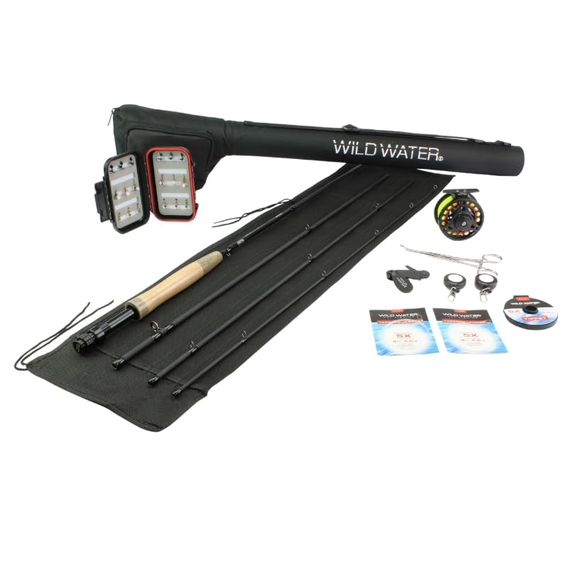 Wild Water Fly Fishing 9 Foot, 4-Piece, 3/4 Weight Fly Rod Deluxe Complete Fly Fishing Rod and Reel Combo Starter Package : Sports & Outdoors