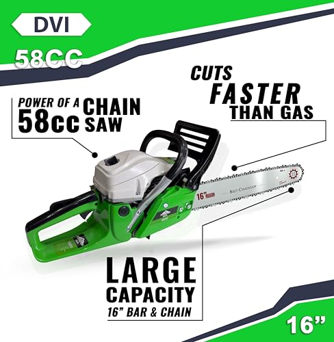 Image of DVI Heavy Duty Forester Chainsaw With 2 Stroke 58CC Air Cooled Petrol Engine Power With 16 inch inch Blade /Bar Ideal Use For Farm, Garden Tree Cutting, Wood Cutting.