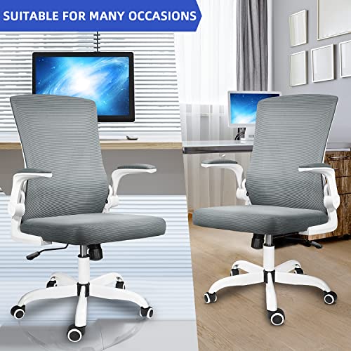 Muzii Ergonomic Office Chair, Computer Desk Chair Swivel Task Chair With Flip-Up Arms And Adjustable Lumbar Support, Grey #TOP2