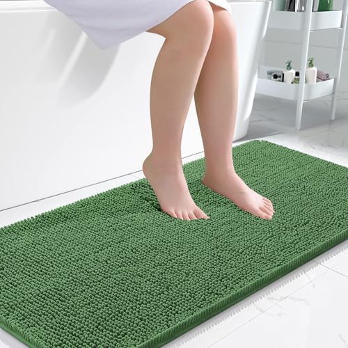 Image of OLANLY Large Bathroom Rugs 50x30, Extra Soft Absorbent Chenille Bath Rugs, Rubber Backing Quick Dry, Machine Washable Bath Mats for Bathroom Floor, Tub and Shower, Home Decor Accessories, Olive Green