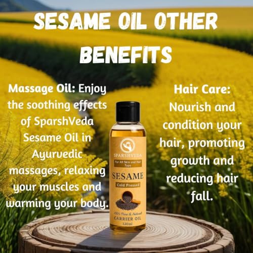 Image of Sesame Oil | 100% Pure Cold Pressed Gingelly Oil for Hair Growth, Skin Glow & Body Massage | Rich in Antioxidants, Reduces Dandruff & Joint Pain | 120 ml