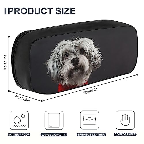 Fionel Dogs Pu Leather Quad Pen Case Zipper Pencil Pouch Holder For Pens Case Office Storage Box Organizer Pen Bag(8×1.5×3.5 In) #TOP1