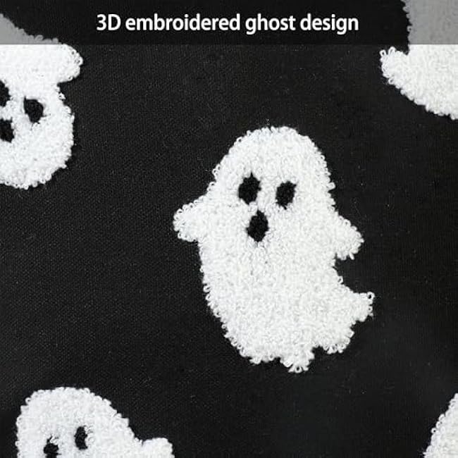 2PCS Halloween Pillow Covers 18 x 18 Inch White Ghost Throw Pillow Cases 3D Embroidered Cushion Covers Halloween Black Decorative Pillowcases for Sofa Couch Bed Living Room Home Indoor Outdoor Decor