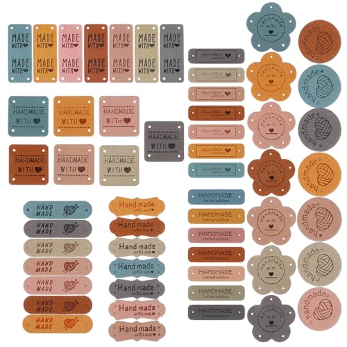 Ymapinc 56 etiquetas de amor hechas a mano para coser, lavables de microfibra, etiquetas cosidas a mano, etiquetas suaves en relieve para costura DIY prendas de punto, vaqueros, sombreros, mochilas (8