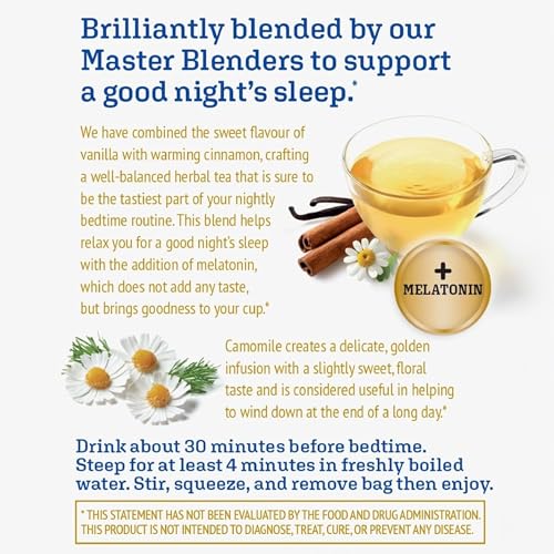 Image of Twinings Superblends Sleep+ Herbal Tea with 1mg Melatonin, Camomile, Cinnamon & Vanilla, Naturally Caffeine-Free, 16 Tea Bags (Pack of 6), 96 Teabags