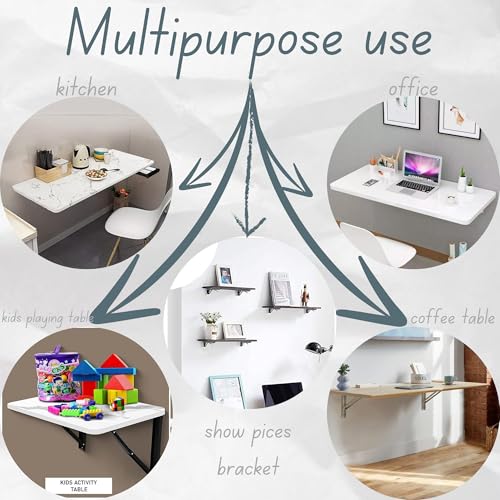 Image of VMD, Heavy Duty 12 inch (Grey) Foldable Shelf Bracket, DIY Folding Shelves, l Bracket, Wall Brackets, Wall Angle Bracket, Folding Table Bracket with Fittings for fold Down Steel Table (Pack of 2)