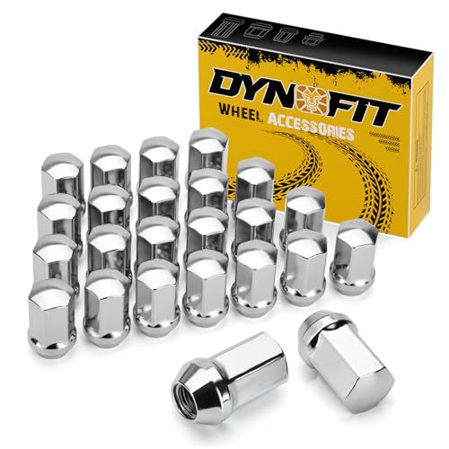 dynofit 24pcs 14x1.5 OEM Lug Nuts Compatible with Chevy Ford Ram GMC 1.75 inch Height 7/8 Hex(22mm) One-Piece Design Factory Chrome Wheel Nuts for Silverado 1500 Tahoe F150 Buick Dodge Cadillac