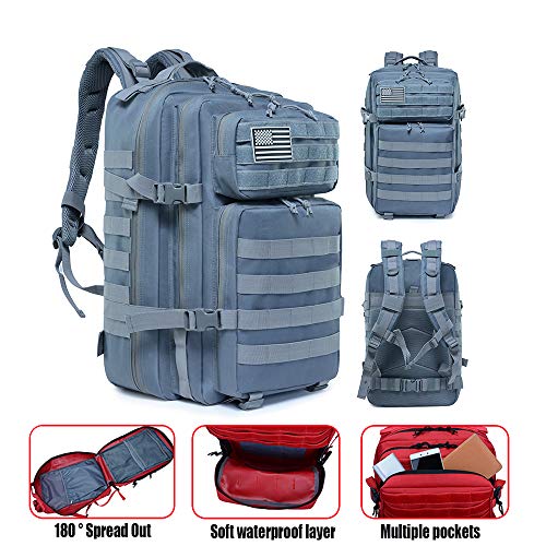 Lhi Military Tactical Backpack For Men And Women 45L Army 3 Days Assault Pack Bag Large Rucksack With Molle System - Grey #TOP3