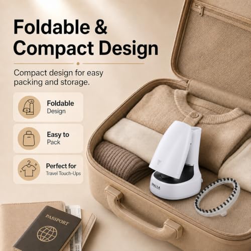 Image of INALSA TravelPress 1500W Garment Steamer for Clothes|180ml Water Tank|Stainless Steel Steam Head|20g /min Continuous Steam|360 Swivel Cord|Fast Heat Up|Portable Handheld Fabric Steamer 1 Year Warranty