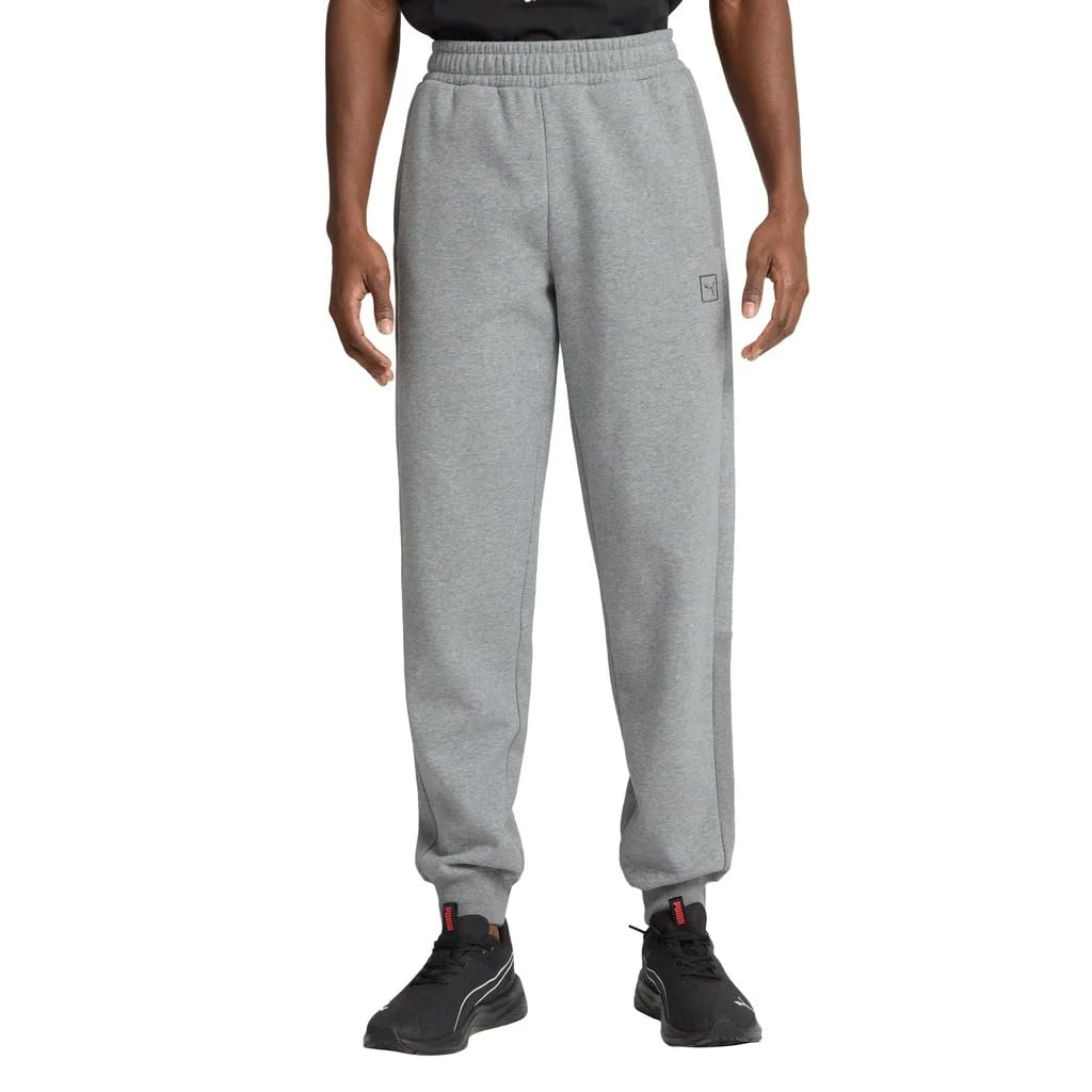 PUMA Men’s Fleece Jogger Pants – Midweight Athletic Sweatpants with Drawstring Waist, Ribbed Cuffs, and Side Pockets, Gray, Small