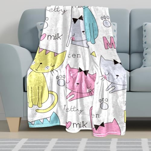 Couverture microfibre de qualité supérieure au motif de chats doux