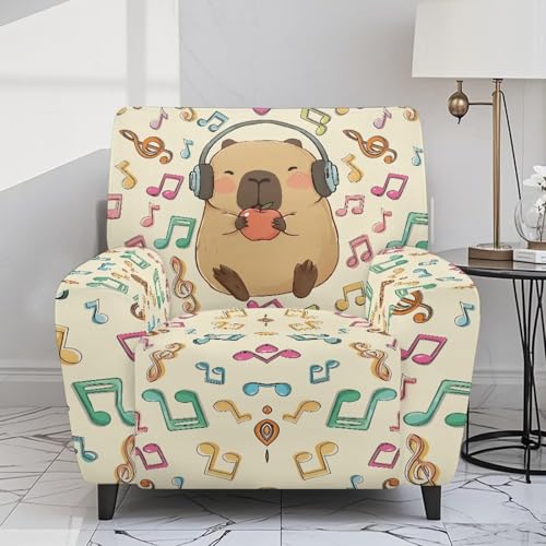 Wiryuouvt Capybarra Music Stretch Recliner Slipcovers Printed 4-Piece Lazy Boy Chair Covers 1 Cushion Reclining Sofa Cover Furniture Protector Sofa Couch Cover with Side Storage Pocket Prevent Stain