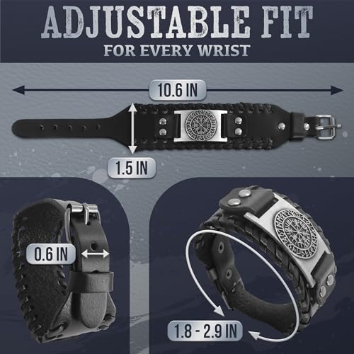 Pulsera Vikinga de Cuero para Hombre con Amuleto Vegvisir miniatura 2