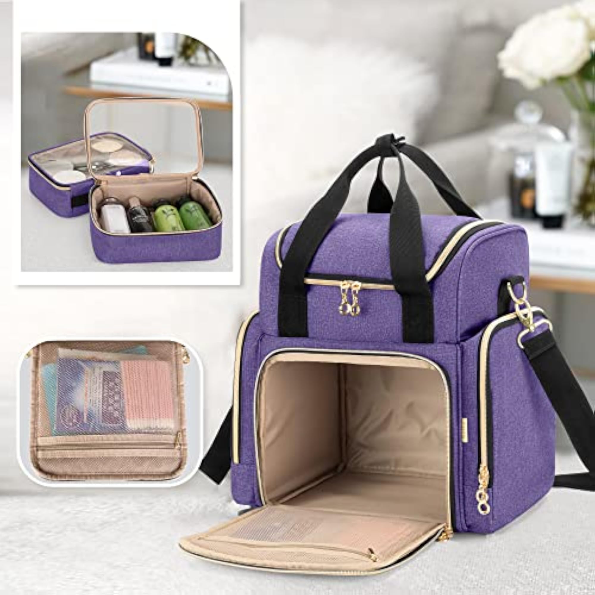 Travel Makeup Bag with 2 Removable Cases, Cosmetic Organizer