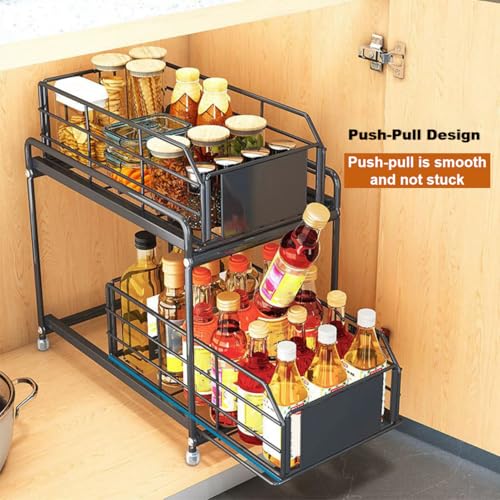 Organizador Bajo Lavabo Grande de 2 Niveles en Acero Negro Ajustable para Cocina, Baño, Despensa y Clóset miniatura 2