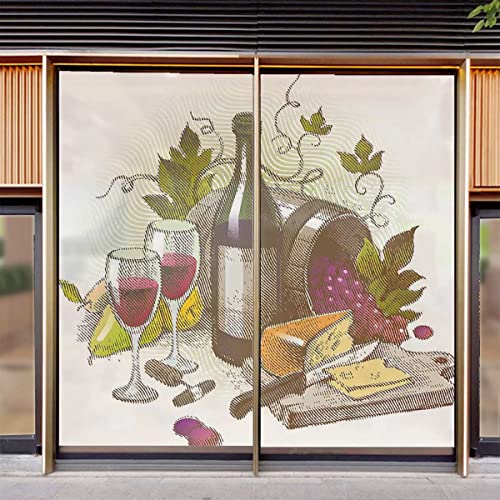 窓 めかくしシート 窓ガラス 目隠しフィルム ガラスフィルム 目隠しシート 小窓 遮光フィルム ヴィンテージワインとチーズ 窓ガラス目隠しシート 窓用フィルム 水で貼る 跡残らず剥がせる 賃貸OK 貼り直せる 飛散防止 窓飾り 断熱 幅60cm×丈150c