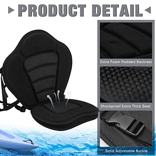 Lewtemi 2 Set Thicken Kayak Seat with Back Support Canoe Paddle Board Seat with Detachable Storage Bag Adjustable Sit on Top Paddleboard Cushion for Kayaking Canoeing Rafting (Black) by Lewtemi - Image 4