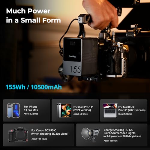 Image of SMALLRIG V Mount Battery VB155, 155Wh / 10500mAh V Mount Battery with 100W Output, 3H Full Charge, with USB-C, D-TAP, USB-A, Dual DC Ports, OLED Screen, for Camera, Camcorder, Monitor, Video Light