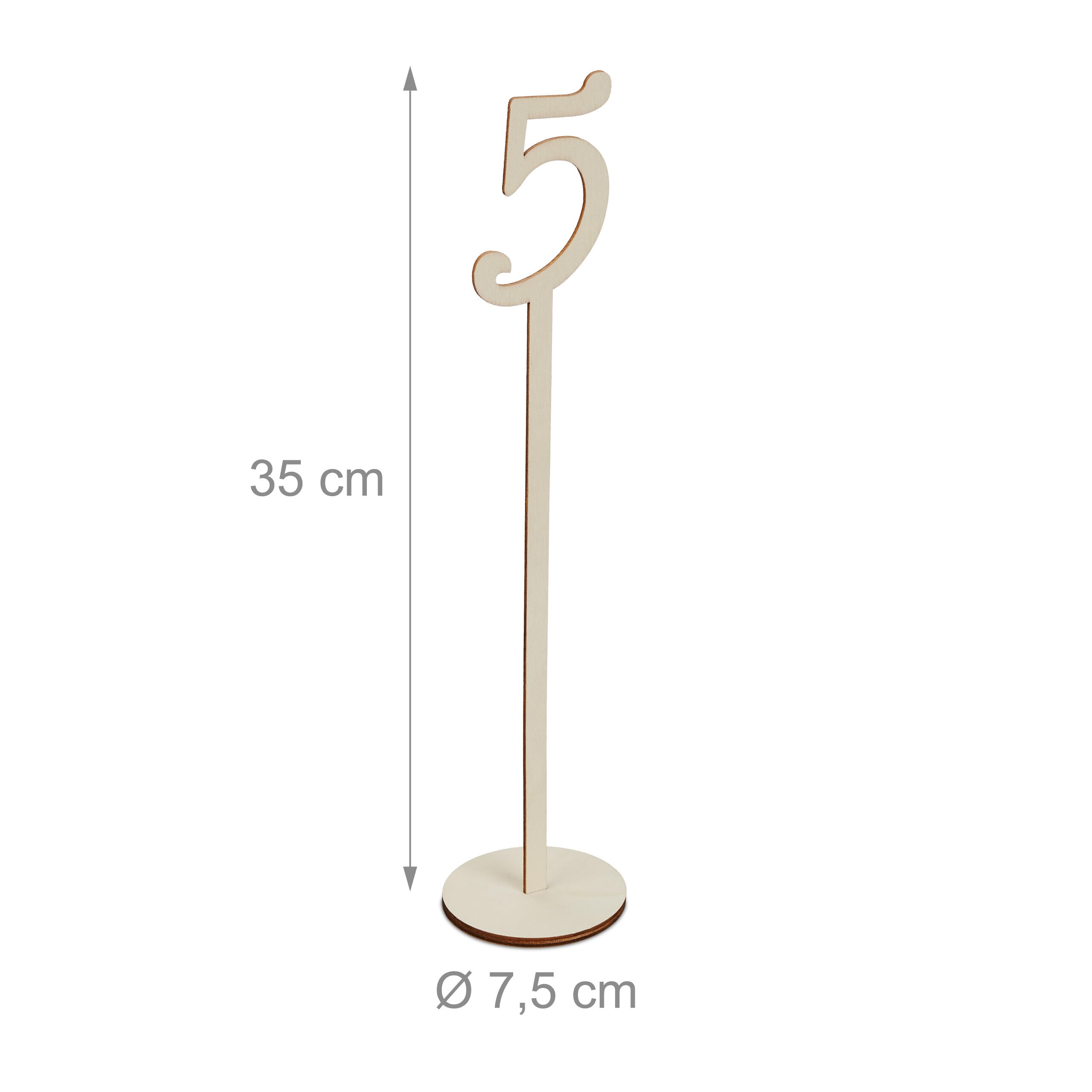 Relaxdays Números de Mesa para Bodas, Marcasitios Eventos, Carteles Numerados 1-20, 35x7,5 cm, Madera, Natural